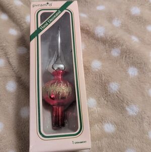 Vintage Rauch 6" Glass Mini Christmas Tree Topper Glitter Red - Original Box